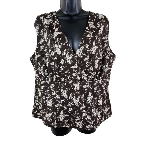 Evan Picone Tops - Evan Picone Top Womens Brown Stretch Sheer Lined Sleeveless V Neck Plus Size 1X
